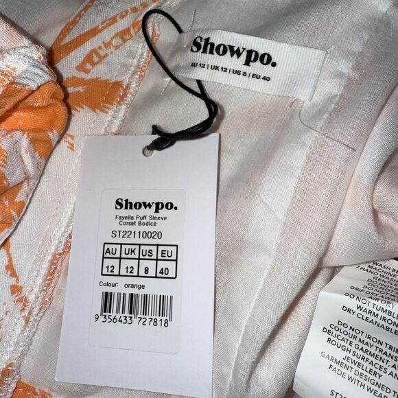 Showpo Women’s FAYELLA TOP PUFF SLEEVE CORSET BODICE TOP IN ORANGE PALM 8 NWT - Picture 5 of 6